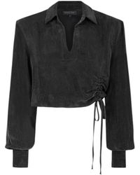 UNDRESS - Jassen ,Zwart ,Cropped Zwart Shirt Met Strikdetail Aan De Zijkant - Lyst