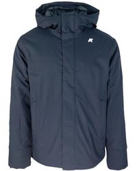 K-Way - Blaue Kapuzenjacke Mit Reißverschluss Logo Patch - Lyst