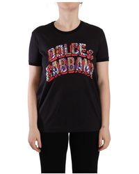 Dolce & Gabbana - T-shirt girocollo in cotone nero con stampa grande - Lyst
