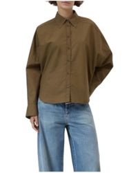 Closed - Overhemden ,Groen ,Katoen Relaxte Poplin Blouse - Lyst
