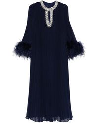 Self-Portrait - Chiffon Feather Midi Jurk - Lyst
