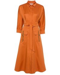 Max Mara - Vestido de algodón naranja tierra con detalles de pliegues - Lyst