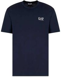 EA7 - Tops ,Blauw ,Katoen Blauw Logo T-Shirt Katoen Elastaan - Lyst