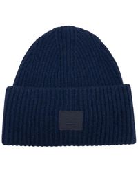 Acne Studios - Accessoires ,Blauw ,Wol Large Face Logo Beanie - Lyst