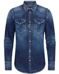 DSquared² - Overhemden ,Blauw ,Katoen Perfecto Wash Classic Western Shirt - Lyst