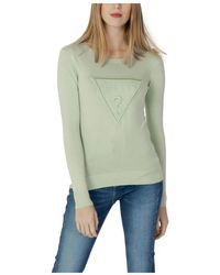 Guess - Gebreide Trui Met Lange Mouwen En Kristallen Driehoekig Logo - Lyst