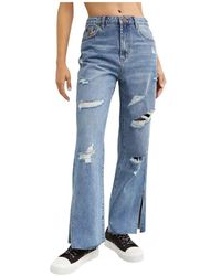 One Teaspoon - Jeans ,Blauw ,Katoen Blauwe Distressed Wide Leg Jeans - Lyst