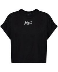 Balmain - Tops ,Zwart ,Katoen T-Shirt Met Logo-Print - Lyst