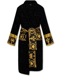 Versace - Nachtkleding ,Zwart ,Katoen Gestreepte Badjas - Lyst