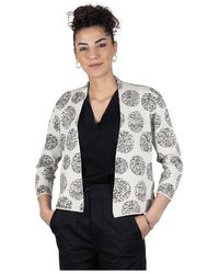 ALESSIA SANTI - Truien & Vesten ,Wit ,Katoen Korte Witte Jacquard Cardigan Zonder Knopen - Lyst