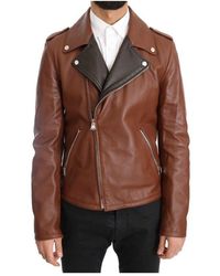 Dolce & Gabbana Leather Biker Deerskin Jacket - Bruin