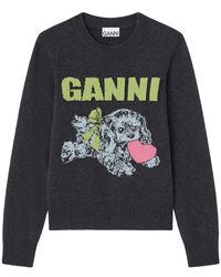 Ganni - Grafischer Wollmix Welpenliebe Rundhalsausschnitt Pullover - Lyst