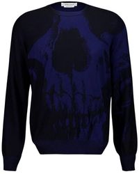 McQueen - Truien & Vesten ,Zwart ,Wol Merino Wool Skull Jumper - Lyst