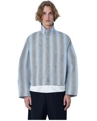 Dries Van Noten - Jassen ,Blauw ,Gestreepte Jack Met Rits - Lyst