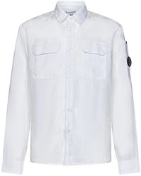 C.P. Company - Camicia bianca in lino a maniche lunghe con dettaglio lens - Lyst