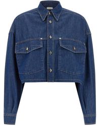 Versace - Chambray Denim Crop Shirt - Lyst