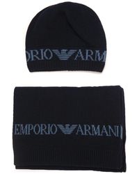 Emporio Armani - Schal und hut set, blau, gestrickter rippenabschluss - Lyst