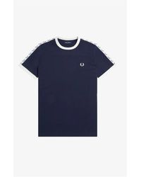 Fred Perry - Tops ,Blauw ,Katoen Taped Ringer T-Shirt - Lyst