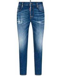 DSquared² - Jeans in denim elasticizzato blu con effetto sbavatura e patch logo - Lyst