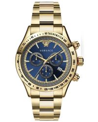 Versace - Classico oro chrono quadrante blu orologio - Lyst