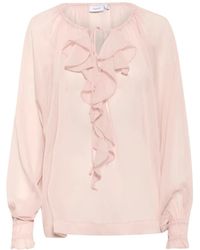 Saint Tropez - Overhemden ,Roze ,Polyester Sepia Rose Blouse Met Zachte Ruches - Lyst