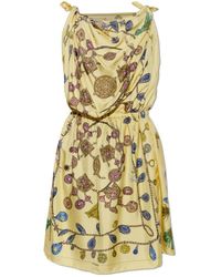 Versace - Kleedjes ,Geel ,Zijden Jurk Met Broken Jewels Print - Lyst