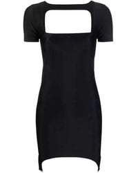 Courreges - Kleedjes ,Zwart ,Leer Zwarte Mini-Jurk Met Vierkante Halslijn - Lyst