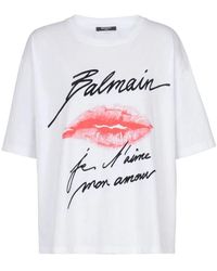Balmain - T-Shirt A Maniche Corte Con Stampa Bacio - Lyst