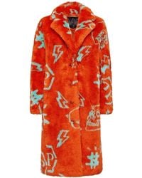Philipp Plein - Jassen ,Oranje ,Polyester Eco Fur Long Coat Monogram - Lyst