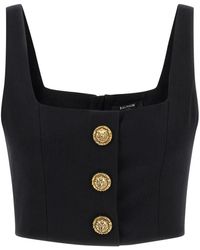 Balmain - Cropped Wollen Top - Lyst