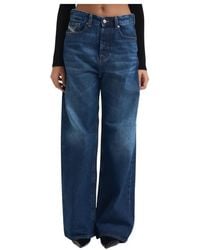 DIESEL - Relaxed Fit Palazzo Denim Jeans - Lyst