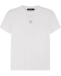 Dolce & Gabbana - Tops ,Wit ,Katoen Logo T-Shirt - Lyst