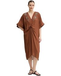 Lola Casademunt - Midi-Kleid Mit Perlenbesatz Und Wickeldetail - Lyst