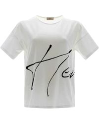 Herno - Tops ,Wit ,Katoen T-Shirt Met Korte Mouwen En 3D-Print - Lyst
