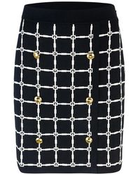 Elisabetta Franchi - Minigonna Nera Nel Logo Jacquard Con Bottoni Dorati - Lyst