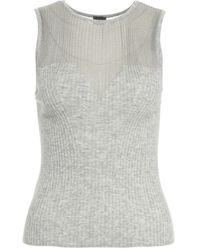 Pinko - Tops ,Grijs ,Grijze Ribgebreide Top Met Glitter - Lyst