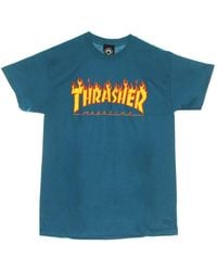 Thrasher - Tops ,Blauw ,Katoen Flame Tee Blauw/Geel Korte Mouw T-Shirt - Lyst