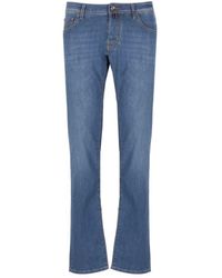 Jacob Cohen - Blaue Baumwolljeans Mit Logopatch - Lyst