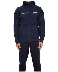 EA7 - Hoodies & Sweatvesten ,Blauw ,Katoen Blauw Sweatshirt Met Rits - Lyst