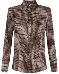 Elisabetta Franchi - Overhemden ,Bruin ,Satijn Satijnen Blouse Met Alligatorprint - Lyst