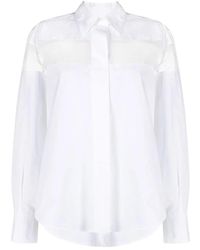 Valentino - Weiße, elegante baumwollbluse mit transparentem organza-einsatz - Lyst