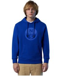 North Sails - Hoodies & Sweatvesten ,Blauw ,Katoen Cotton Hoodie Sweatshirt Met Logo Print - Lyst