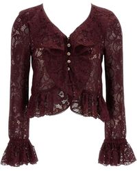 Self-Portrait - Overhemden ,Rood ,Polyester Lace Ruffle Top - Lyst