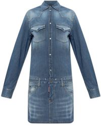 DSquared² - Kleedjes ,Blauw ,Katoen Trucker Dress - Lyst