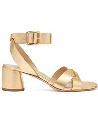 Casadei - Goldene laminierte sandale mit cleo-absatz - Lyst