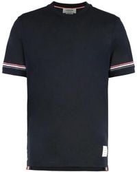 Thom Browne - Tops ,Blauw ,Katoen Lichtgewicht Katoenen T-Shirt Met Korte Mouwen En Strepen - Lyst