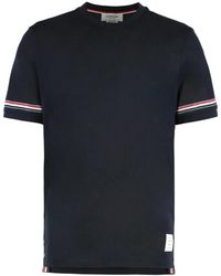 Thom Browne - Tops ,Blauw ,Katoen Lichtgewicht Katoenen T-Shirt Met Korte Mouwen En Strepen - Lyst
