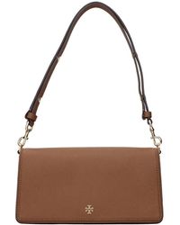 Tory Burch - Braune Leder-Schultertasche Mit Frontlogo - Lyst