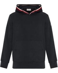 Moncler - Hoodies & Sweatvesten ,Blauw ,Katoen Hooded Sweatshirt Met Gestreepte Bies - Lyst
