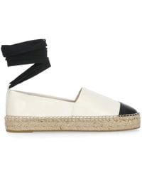 Tory Burch - Ivory Leder Espadrilles Mit Metall-Logo - Lyst